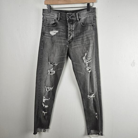Express‎ Vintage Skinny High Rise Distressed Jeans 4 Washed Grey Denim Step Cut - Picture 1 of 7
